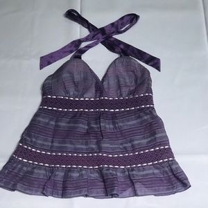 Purple backless halter top